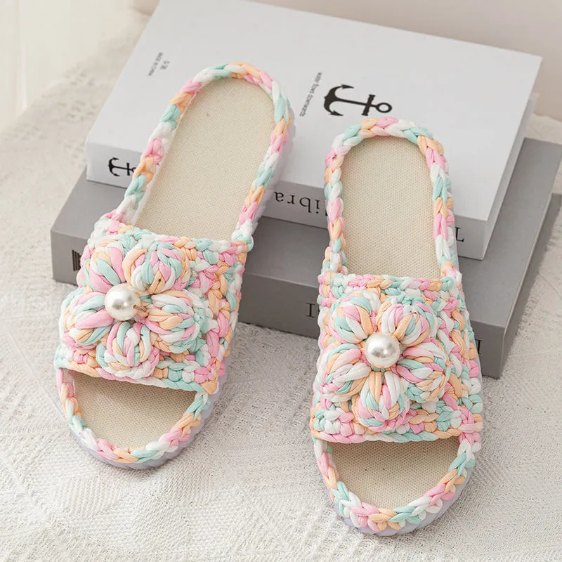 Candy color Puff flower pink Floral sandals